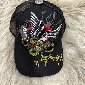 Ed Hardy Trucker Hat Embroidered
Tattoo Eagle Snake Black Mesh
Snapback Cap